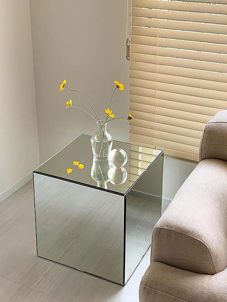 Mirror Acrylic Cube Bedside Table