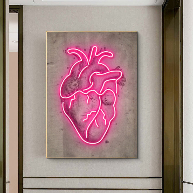Abstract Neon Heart Skeleton Painting