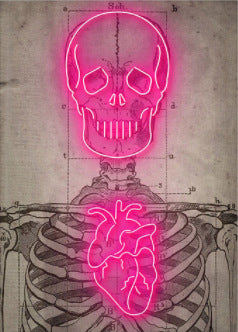 Abstract Neon Heart Skeleton Painting