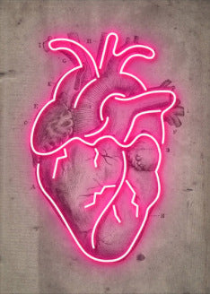 Abstract Neon Heart Skeleton Painting