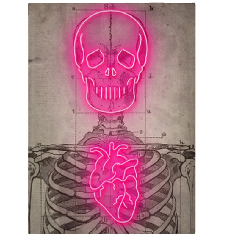 Abstract Neon Heart Skeleton Painting