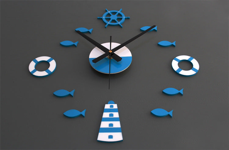 Mediterranean Nordic DIY Clock Lighthouse Rudder Lifebuoy Small Fish Clock DIY Wall Clock - Offbeat Abode and Unique Beats