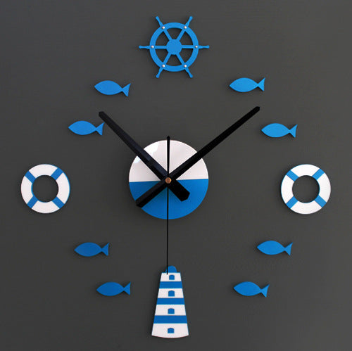 Mediterranean Nordic DIY Clock Lighthouse Rudder Lifebuoy Small Fish Clock DIY Wall Clock - Offbeat Abode and Unique Beats