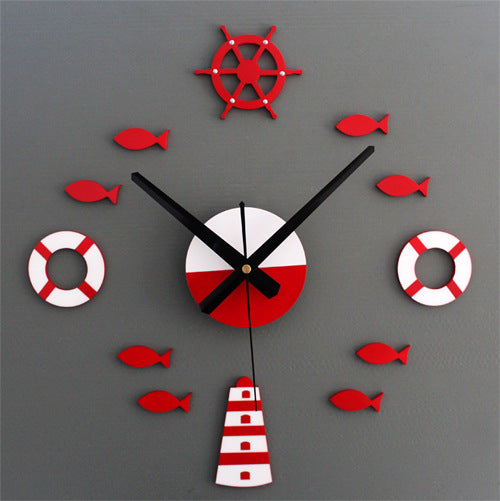 Mediterranean Nordic DIY Clock Lighthouse Rudder Lifebuoy Small Fish Clock DIY Wall Clock - Offbeat Abode and Unique Beats