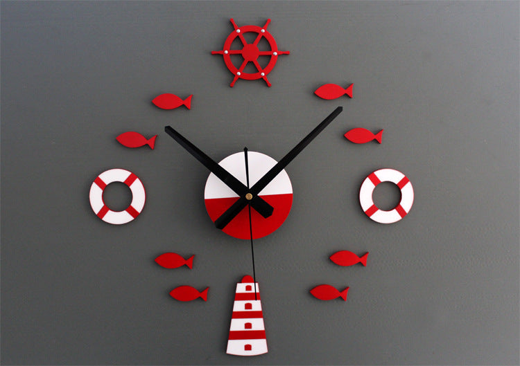Mediterranean Nordic DIY Clock Lighthouse Rudder Lifebuoy Small Fish Clock DIY Wall Clock - Offbeat Abode and Unique Beats
