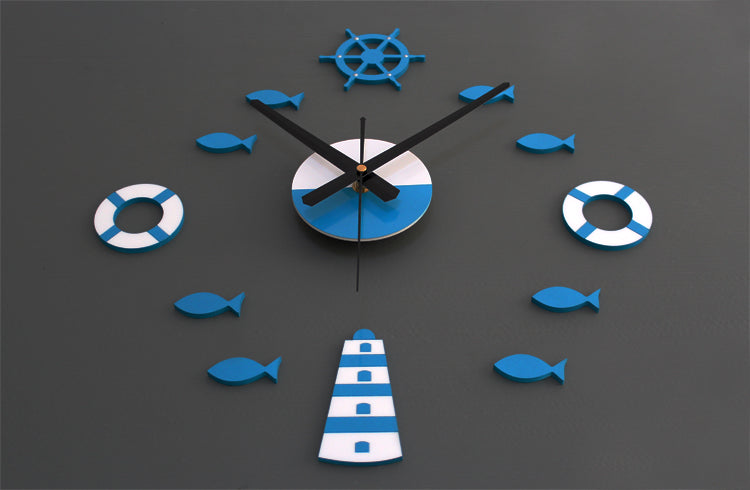 Mediterranean Nordic DIY Clock Lighthouse Rudder Lifebuoy Small Fish Clock DIY Wall Clock - Offbeat Abode and Unique Beats