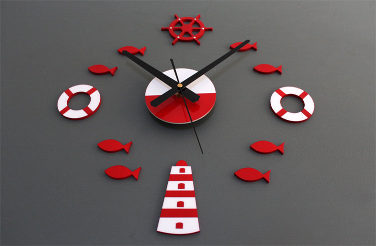 Mediterranean Nordic DIY Clock Lighthouse Rudder Lifebuoy Small Fish Clock DIY Wall Clock - Offbeat Abode and Unique Beats