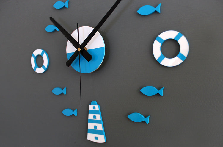 Mediterranean Nordic DIY Clock Lighthouse Rudder Lifebuoy Small Fish Clock DIY Wall Clock - Offbeat Abode and Unique Beats