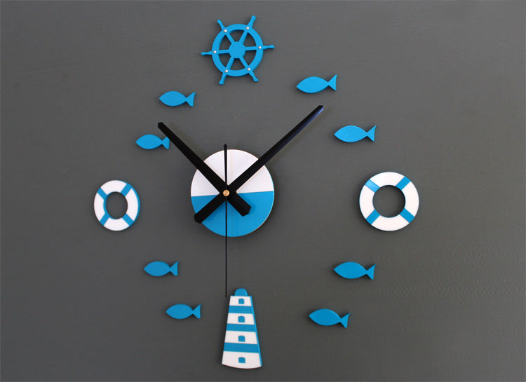 Mediterranean Nordic DIY Clock Lighthouse Rudder Lifebuoy Small Fish Clock DIY Wall Clock - Offbeat Abode and Unique Beats