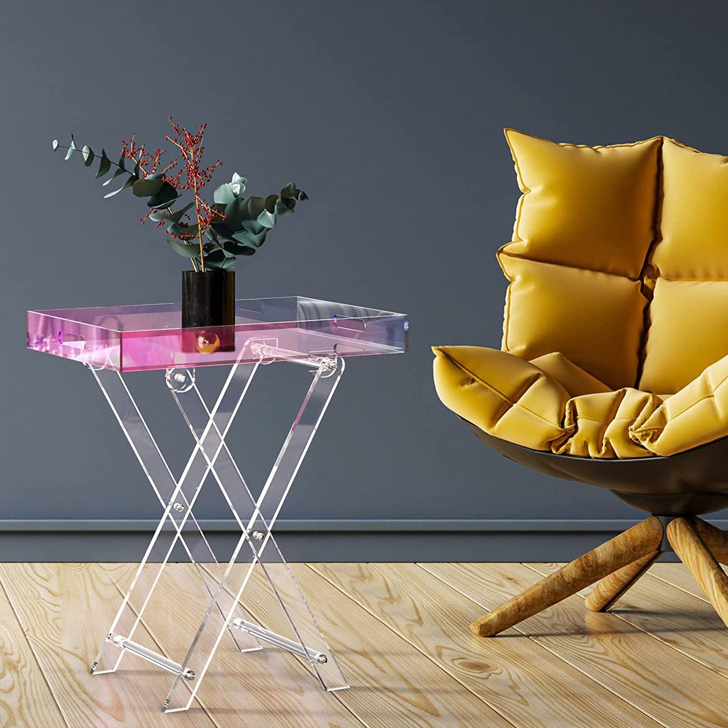 Acrylic Iridescent Coffee Table, Folding Tray End Table