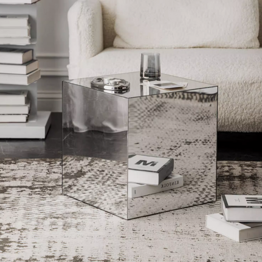 Mirror Acrylic Cube Bedside Table