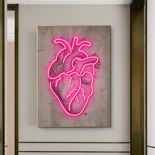 Abstract Neon Heart Skeleton Painting
