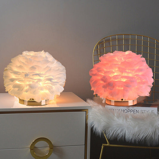 Luxury Feather Table Lamp Bedroom or Bedside Light