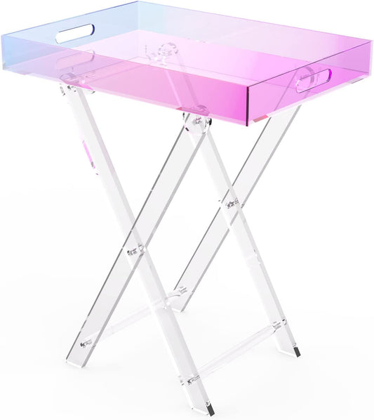 Acrylic Iridescent Coffee Table, Folding Tray End Table