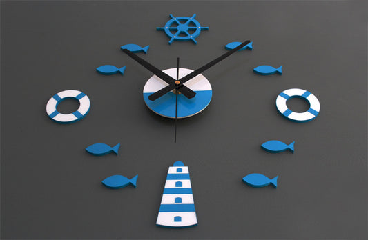 Mediterranean Nordic DIY Clock Lighthouse Rudder Lifebuoy Small Fish Clock DIY Wall Clock - Offbeat Abode and Unique Beats