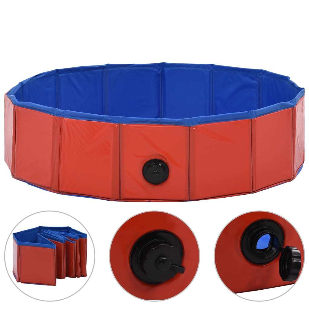 vidaXL Foldable Dog Swimming Pool Red 31.5"x7.9" PVC - Offbeat Abode and Unique Beats