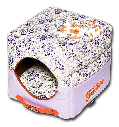 Touchdog Floral-Galore Convertible and Reversible Squared 2-in-1 Collapsible Dog House Bed - Offbeat Abode and Unique Beats