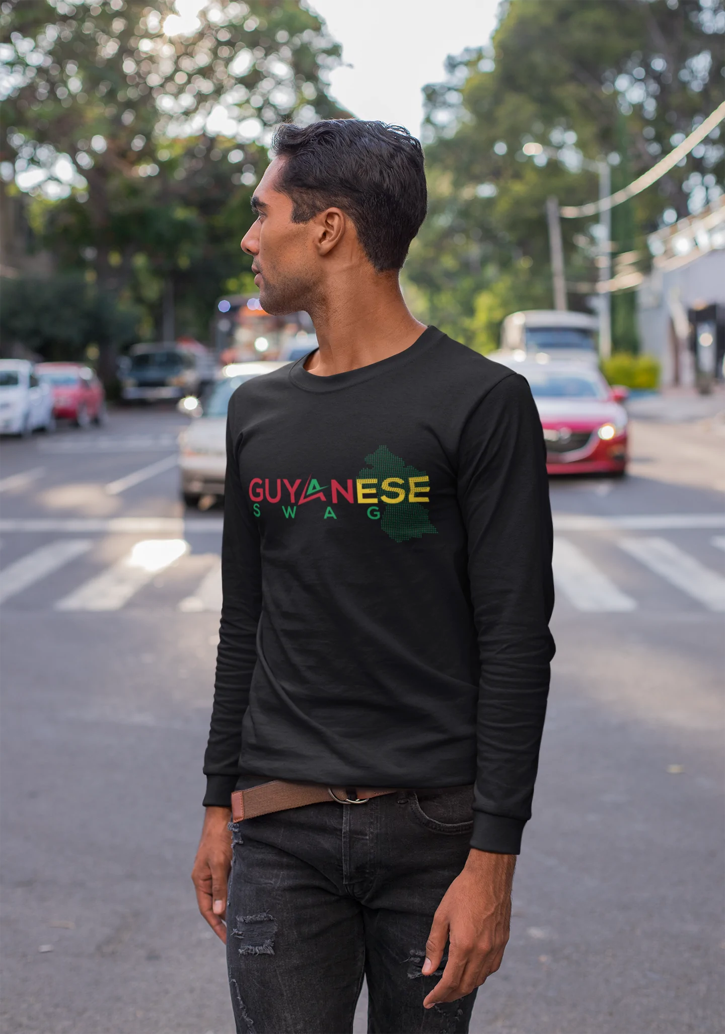 Guyanese Swag Guyana Map Men's Classic French Terry Crewneck Pullover - Offbeat Abode and Unique Beats